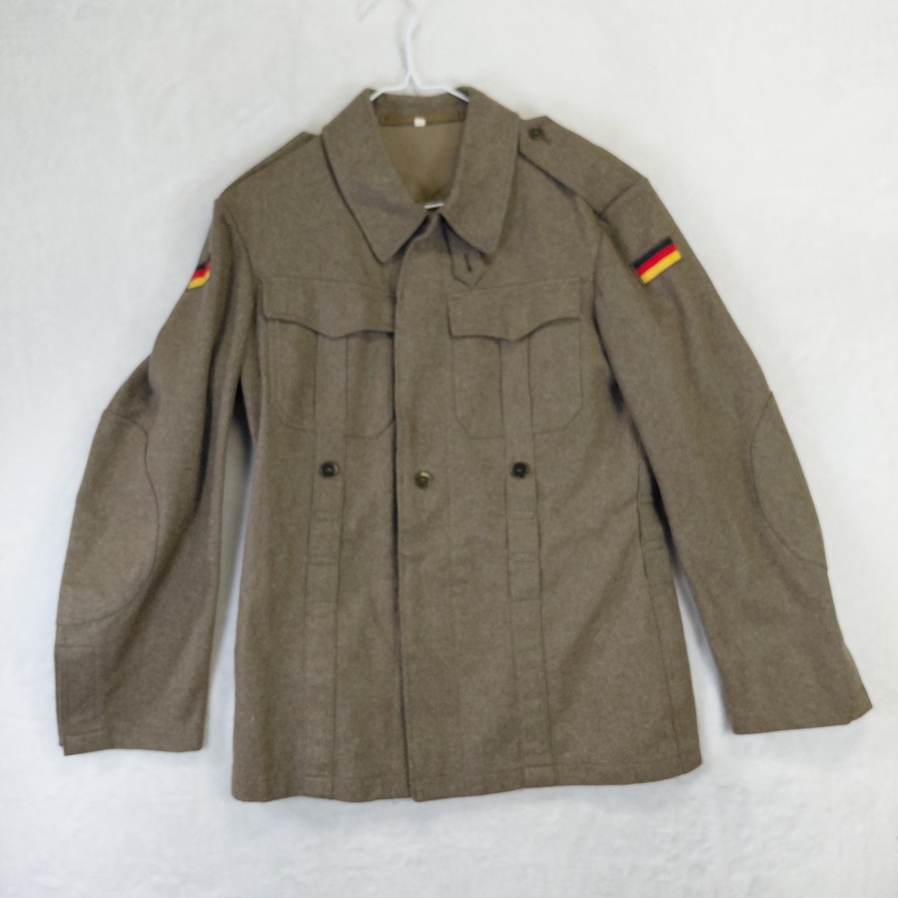 Vintage West German Military Wool Field Jacket Taupe Brown German Flag Patch 4